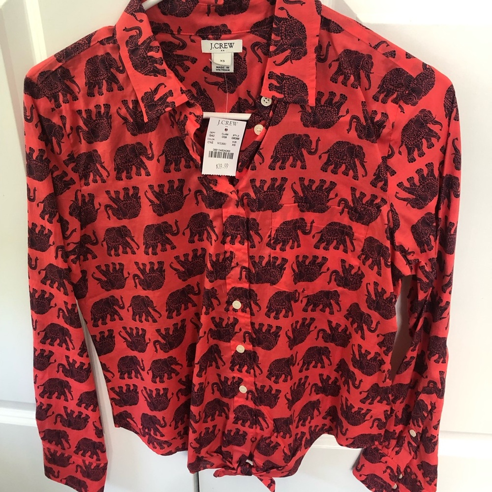 JCrew Elephant Print Button Down Blouse